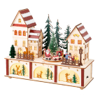 Houten kerstfiguur | Lumineo | Kerstdorp | 10 x 27 x 22 cm (6 leds, Beweging, Muziek, Batterijen)