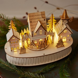 Lumineo Houten kerstfiguur | Lumineo | Kerstdorp met treintje | 12 x 22 x 15.5 cm (5 leds, Beweging, Muziek, Batterijen) 487718 K150303386 - 2