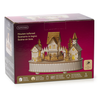 Lumineo Houten kerstfiguur | Lumineo | Kerstdorp met treintje | 12 x 22 x 15.5 cm (5 leds, Beweging, Muziek, Batterijen) 487718 K150303386 - 3