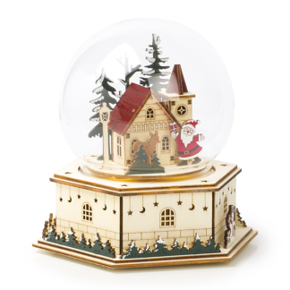 Lumineo Houten kerstfiguur | Lumineo | Kerstglobe | 15.5 x 17.8 x 17.5 cm (3 leds, Beweging, Muziek, Batterijen) 487732 K150303390 - 1