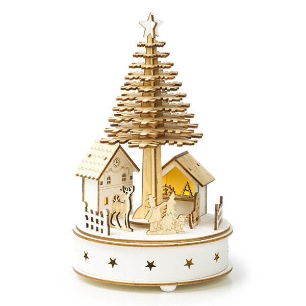 Lumineo Houten kerstfiguur | Lumineo | Kerstplein | Ø 15 x 25 cm (3 leds, Batterijen) 487726 K150303388 - 1