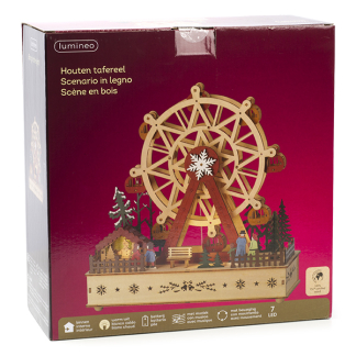 Lumineo Houten kerstfiguur | Reuzenrad | Lumineo (7 leds, Beweging, Muziek, Batterijen, 12 x 28 x 28.3 cm) 487733 K150303391 - 2