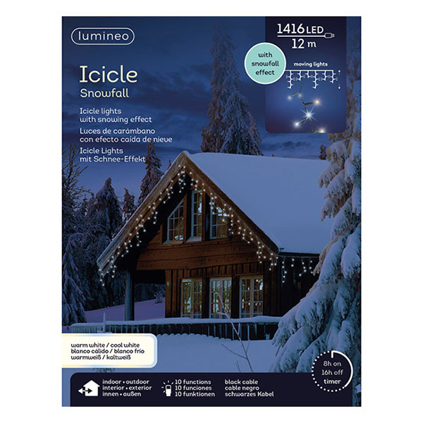 Lumineo IJspegelverlichting | 17 meter | Lumineo (1416 leds, Sneeuwval, Timer, Binnen/Buiten, Koud/Warm wit, Zwart snoer) 495102 K151200146 - 3