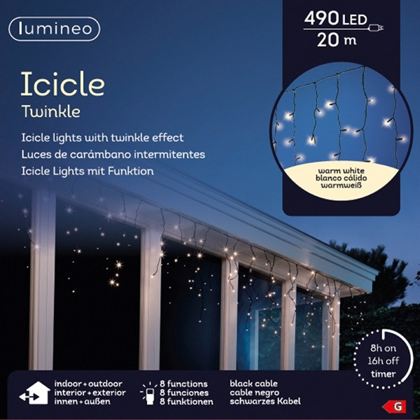 Lumineo IJspegelverlichting | 25 meter | Lumineo (490 leds, Timer, Binnen/Buiten, Warm wit, Zwart snoer) 494806 K151000525 - 5