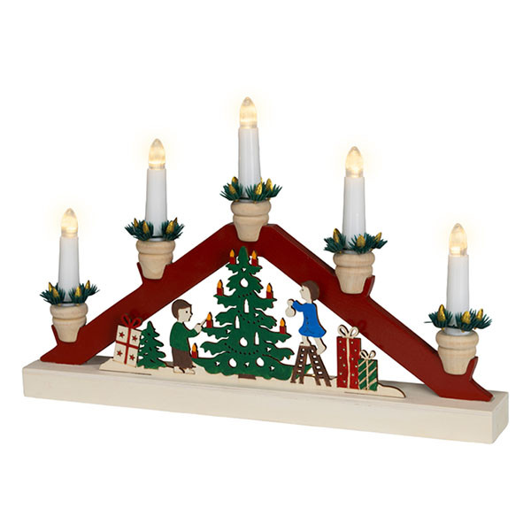 Lumineo Kaarsenbrug | Lumineo | 38 x 24 cm (5 leds, Kerstboom, Hout, Rood) 485743 K151001776 - 1