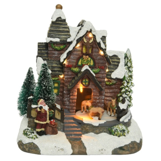 Lumineo Kerstdorp | Huisje met kerstman | Lumineo (9 leds, Bewegend, Muziek, Batterij) 485430 K151000201 - 2