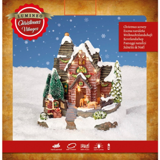 Lumineo Kerstdorp | Huisje met kerstman | Lumineo (9 leds, Bewegend, Muziek, Batterij) 485430 K151000201 - 3