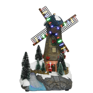 Lumineo Kerstdorp | Molen | Lumineo (25 leds, Bewegend, Batterij) 488058 K151000195 - 2