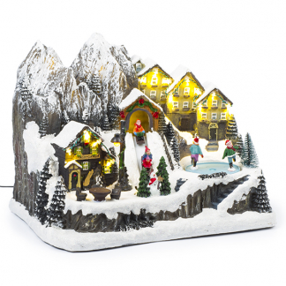 Lumineo Kerstdorp | Skihutten met schaatsbaan | Lumineo (19 leds, Bewegend, Muziek) 485627 K150303405 - 1