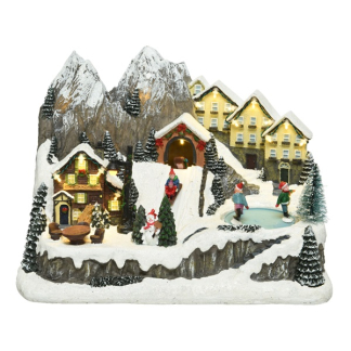 Lumineo Kerstdorp | Skihutten met schaatsbaan | Lumineo (19 leds, Bewegend, Muziek) 485627 K150303405 - 2