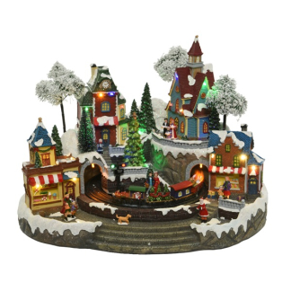 Lumineo Kerstdorp | Winterdorp met trein | Lumineo (30 LEDs, Bewegend, Muziek) 488150 K151000200 - 