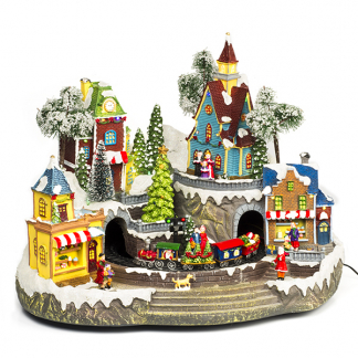 Lumineo Kerstdorp | Winterdorp met trein | Lumineo (30 leds, Bewegend, Muziek) 488150 K151000200 - 1