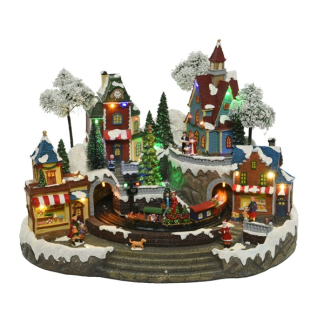 Lumineo Kerstdorp | Winterdorp met trein | Lumineo (30 leds, Bewegend, Muziek) 488150 K151000200 - 2