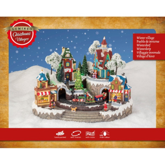 Lumineo Kerstdorp | Winterdorp met trein | Lumineo (30 leds, Bewegend, Muziek) 488150 K151000200 - 3