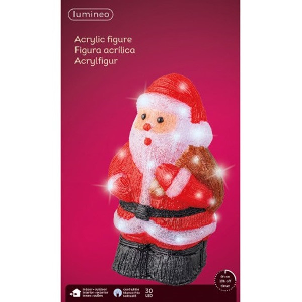 Lumineo Kerstfiguur kerstman | Lumineo | 16.5 x 22 x 36 cm (Acryl, 30 leds, Timer, Batterijen, Binnen/Buiten) 491503 K151200124 - 3