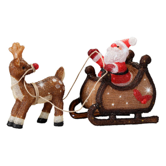 Lumineo Kerstfiguur kerstman met rendier | Lumineo | 47 cm (90 leds, Timer, Binnen/Buiten) 491977 K151001818