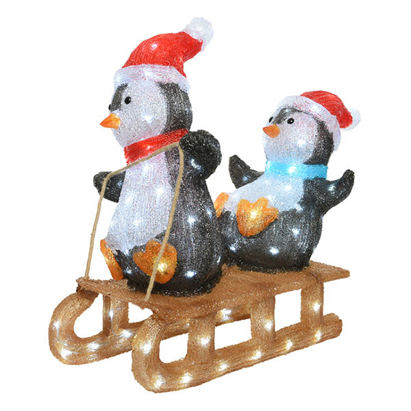 Lumineo Kerstfiguur pinguïns op slee | Lumineo | 56.5 cm (110 leds, Timer, Binnen/Buiten) 491205 K151001812 - 1