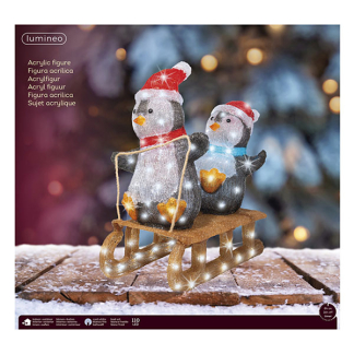 Lumineo Kerstfiguur pinguïns op slee | Lumineo | 56.5 cm (110 leds, Timer, Binnen/Buiten) 491205 K151001812 - 3