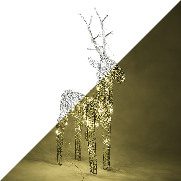 Kerstfiguur rendier | 69 cm LEDs, Wicker, Grijs, Binnen/Buiten) Lumineo Kabelshop.nl