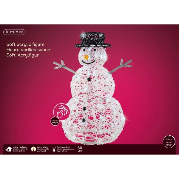 Lumineo Kerstfiguur sneeuwpop | Lumineo | 45.5 x 37 x 65 cm (Acryl, 80 leds, Timer, Flikkeren, Binnen/Buiten) 491431 K151200123 - 3