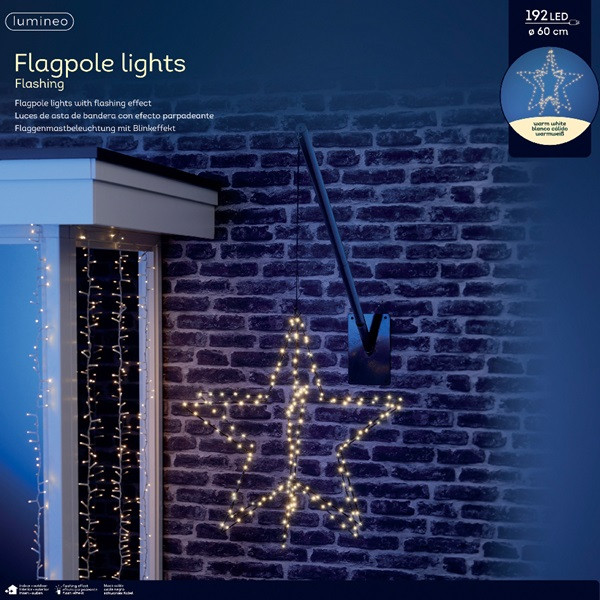 Lumineo Kerstfiguur vlaggenstok | Ster | Ø 60 cm (192 Micro leds, Inclusief stok) 491640 K151000656 - 9
