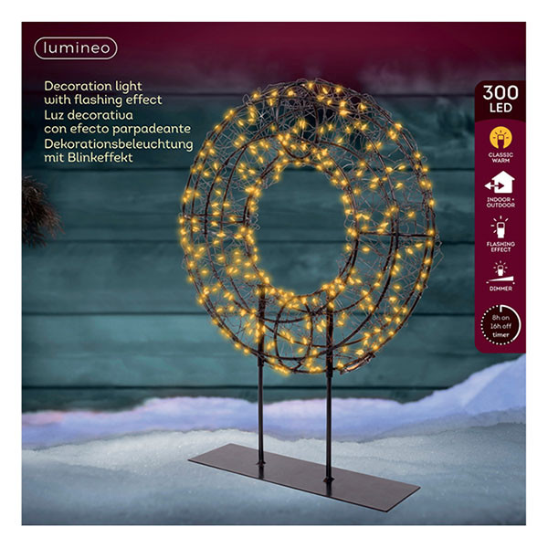 Lumineo Kerstkrans | Lumineo | 7 x 28 x 38 cm (300 leds, Op standaard, Timer, Netstroom, Binnen/Buiten) 490623 K151001799 - 2