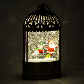 Lumineo Kerstlantaarn | Lumineo | Kerstman en sneeuwpop op slee | 23.7 cm (Led, Batterijen, Timer) 488912 K150303183 - 2
