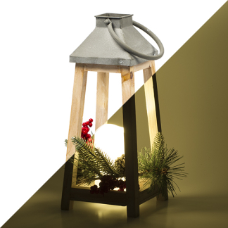 Lumineo Kerstlantaarn met kerststukje | Lumineo | 36 centimeter (Led, Batterijen) 552704 K150303995 - 1