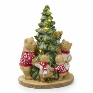 Lumineo Kerstminiatuur | Lumineo | Beren met kerstboom (7 leds, Batterij, Timer) 530516 K151000197
