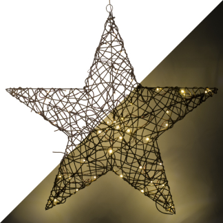 Lumineo Kerstster met verlichting | 79 x 76 cm (48 LEDs, Wicker, Eénzijdig) 493555 K151000687 - 