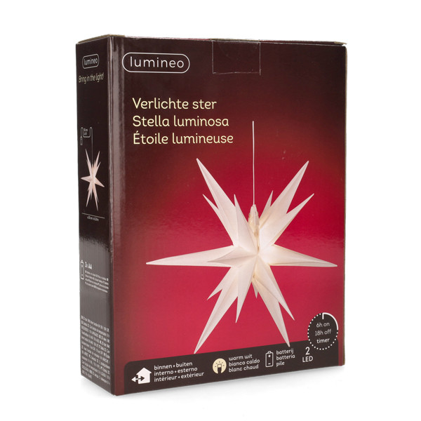 Lumineo Kerstster met verlichting | Lumineo | Ø 30 cm (2 leds, Batterijen, Binnen/buiten, Wit) 490699 K151200164 - 4