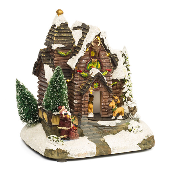 Lumineo Kersttafereel | Lumineo | Huisje met kerstman (9 leds, Bewegend, Muziek, Batterij) 485430 K151000201 - 1