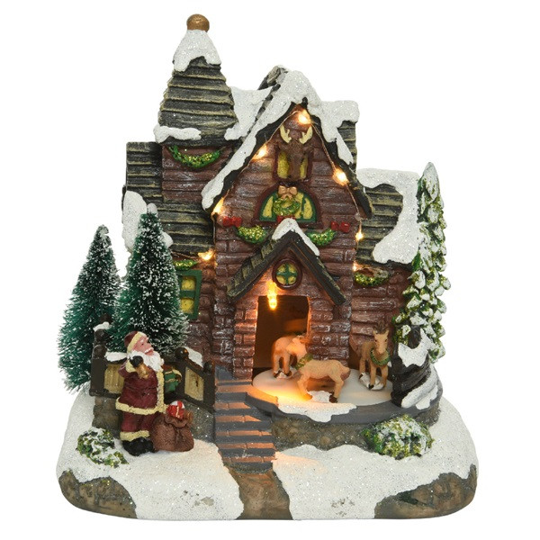 Lumineo Kersttafereel | Lumineo | Huisje met kerstman (9 leds, Bewegend, Muziek, Batterij) 485430 K151000201 - 2