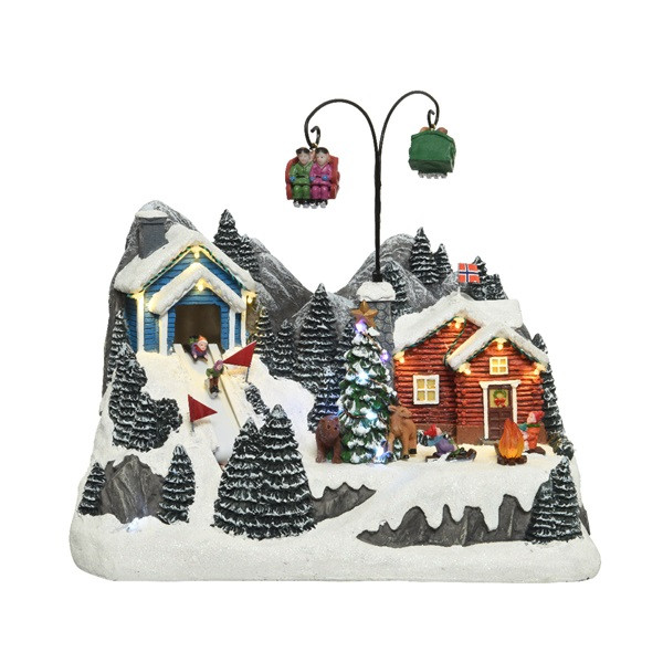Lumineo Kersttafereel | Lumineo | Noors dorpje (22 leds, Bewegend, Muziek) 485461 K150303425 - 2