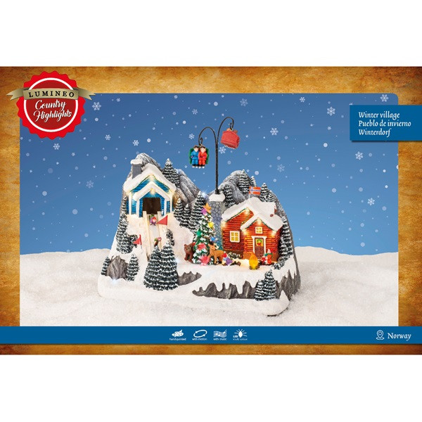 Lumineo Kersttafereel | Lumineo | Noors dorpje (22 leds, Bewegend, Muziek) 485461 K150303425 - 4