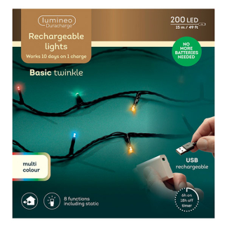Lumineo Kerstverlichting op batterijen | 15.3 meter | Lumineo | Duracharge (200 leds, Oplaadbaar, Timer, Binnen/Buiten, Gekleurd) 490288 K151200153 - 2