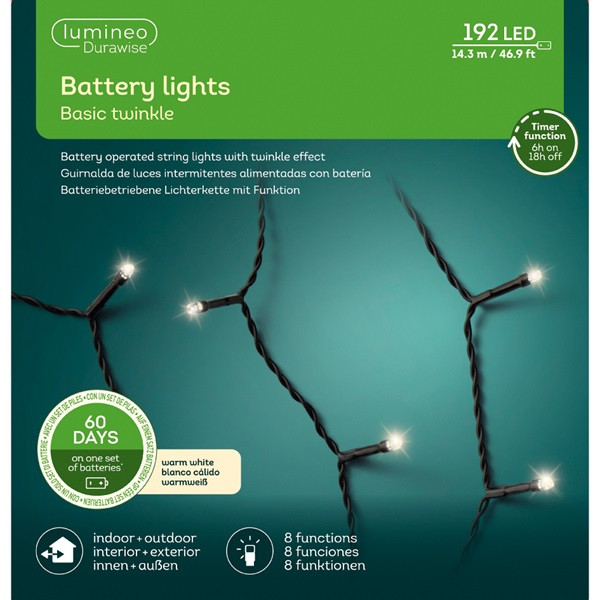 Lumineo Kerstverlichting op batterijen | 15 meter | Lumineo (192 LEDs, Timer, Lichtprogramma's, Binnen/Buiten) 497161 K151000528 - 