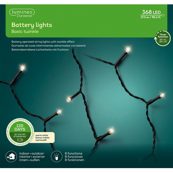 Lumineo Kerstverlichting op batterijen | 28 meter | Lumineo (368 leds, Timer, 8 lichtfuncties, Binnen/Buiten, Warm wit) 497261 K151000531 - 7
