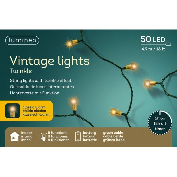 Lumineo Kerstverlichting op batterijen | 5.4 meter | Lumineo (50 leds, Timer, Dimmer, Binnen, Warm wit) 488833 K151200059 - 3