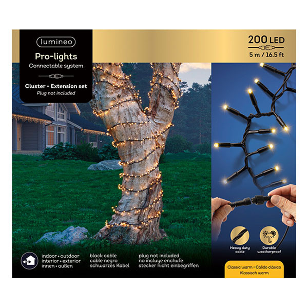 Lumineo Koppelbare kerstverlichting | Cluster | Lumineo | Pro-Lights | 5 meter (200 leds, Buiten, Extra warm wit, Zwart snoer) 493710 K151200135 - 7