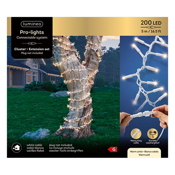 Lumineo Koppelbare kerstverlichting | Cluster | Lumineo | Pro-Lights | 5 meter (200 leds, Buiten, Warm wit, Wit snoer) 493711 K151200136 - 7