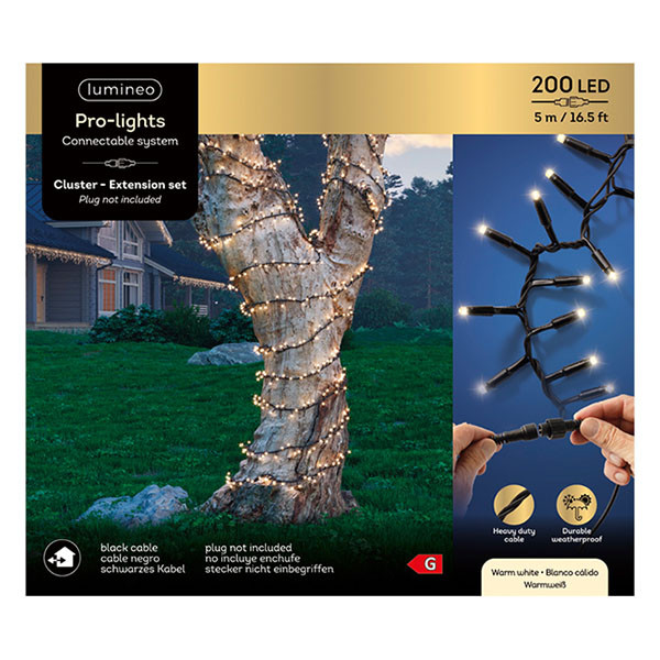 Lumineo Koppelbare kerstverlichting | Cluster | Lumineo | Pro-Lights | 5 meter (200 leds, Buiten, Warm wit, Zwart snoer) 493709 K151200134 - 8