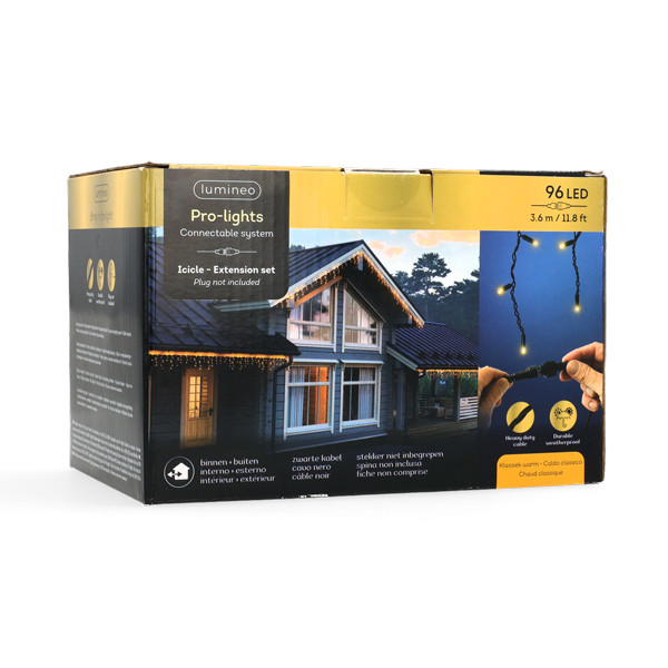 Lumineo Koppelbare kerstverlichting | IJspegel | Lumineo | Pro-Lights | 3.6 meter (96 leds, Buiten, Extra warm wit, Zwart snoer) 493714 K151200138 - 5
