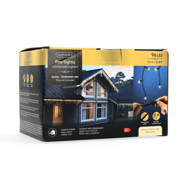 Lumineo Koppelbare kerstverlichting | IJspegel | Lumineo | Pro-Lights | 3.6 meter (96 leds, Buiten, Warm wit, Zwart snoer) 493713 K151200137 - 6