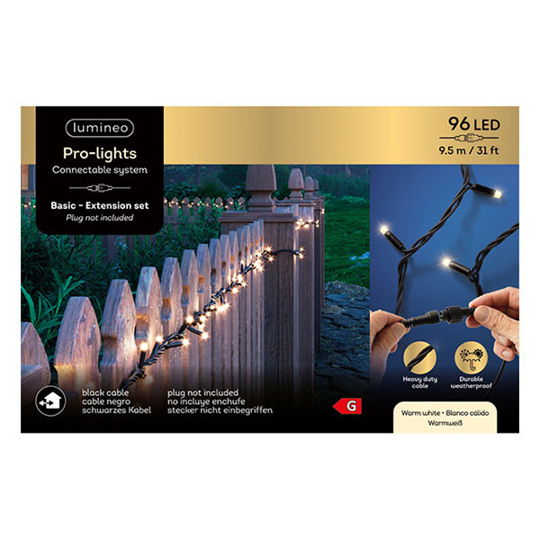 Lumineo Koppelbare kerstverlichting | Standaard | Lumineo | Pro-Lights | 9.5 meter (96 leds, Buiten, Warm wit, Zwart snoer) 493705 K151200131 - 7