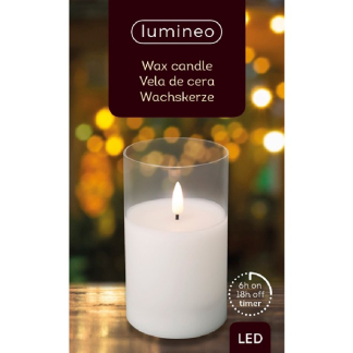 Lumineo LED kaars | 13 cm | Lumineo (In glas, Timer, Wit) 485348 K151000081 - 