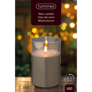 Lumineo LED kaars | 15 cm | Lumineo (In glas, Timer, Smokey) 485358 K151000091 - 