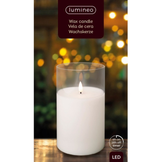 Lumineo LED kaars | 18 cm | Lumineo (In glas, Timer, Wit) 485356 K151000089 - 