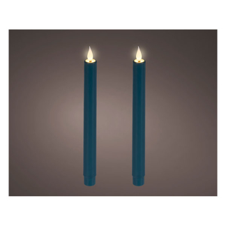 Lumineo Led dinerkaars | Lumineo | 24 cm | 2 stuks (Bewegende vlam, Batterijen, Warm wit licht, Emerald) 480746 K151001755 - 2