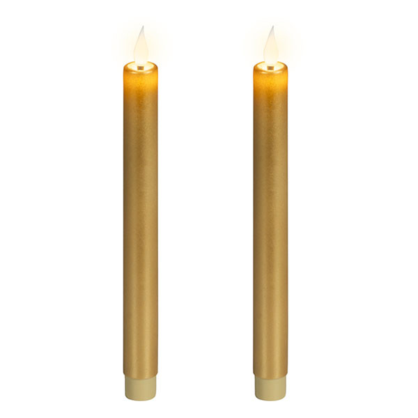 Lumineo Led dinerkaars | Lumineo | 24 cm | 2 stuks (Bewegende vlam, Batterijen, Warm wit licht, Goud) 480712 K151001743 - 1